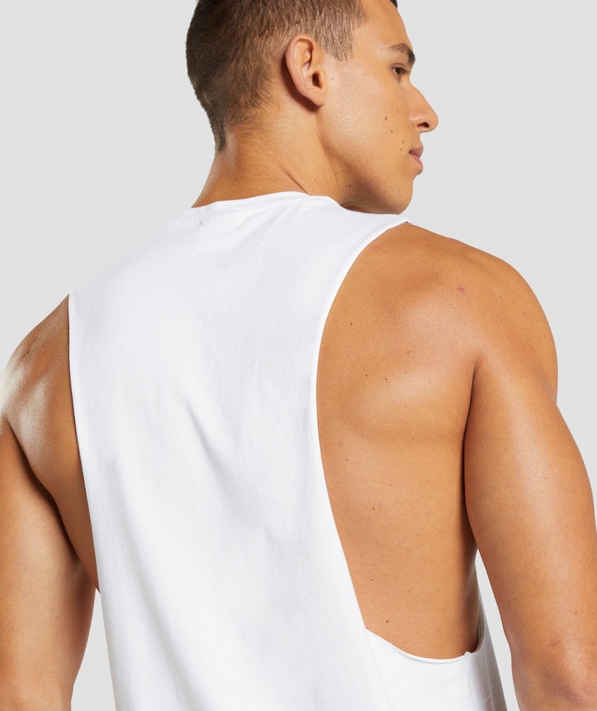 White Men's Gymshark Central Drop Arm Tank | USA-89362