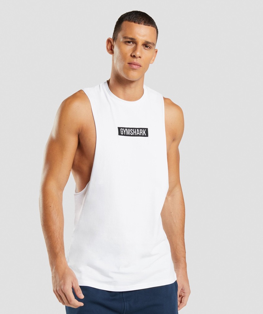 White Men\'s Gymshark Central Drop Arm Tank | USA-89362