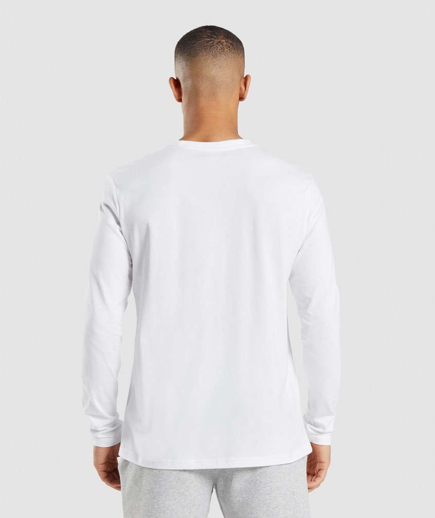 White Men's Gymshark Crest Long Sleeve T-Shirts | USA-04782