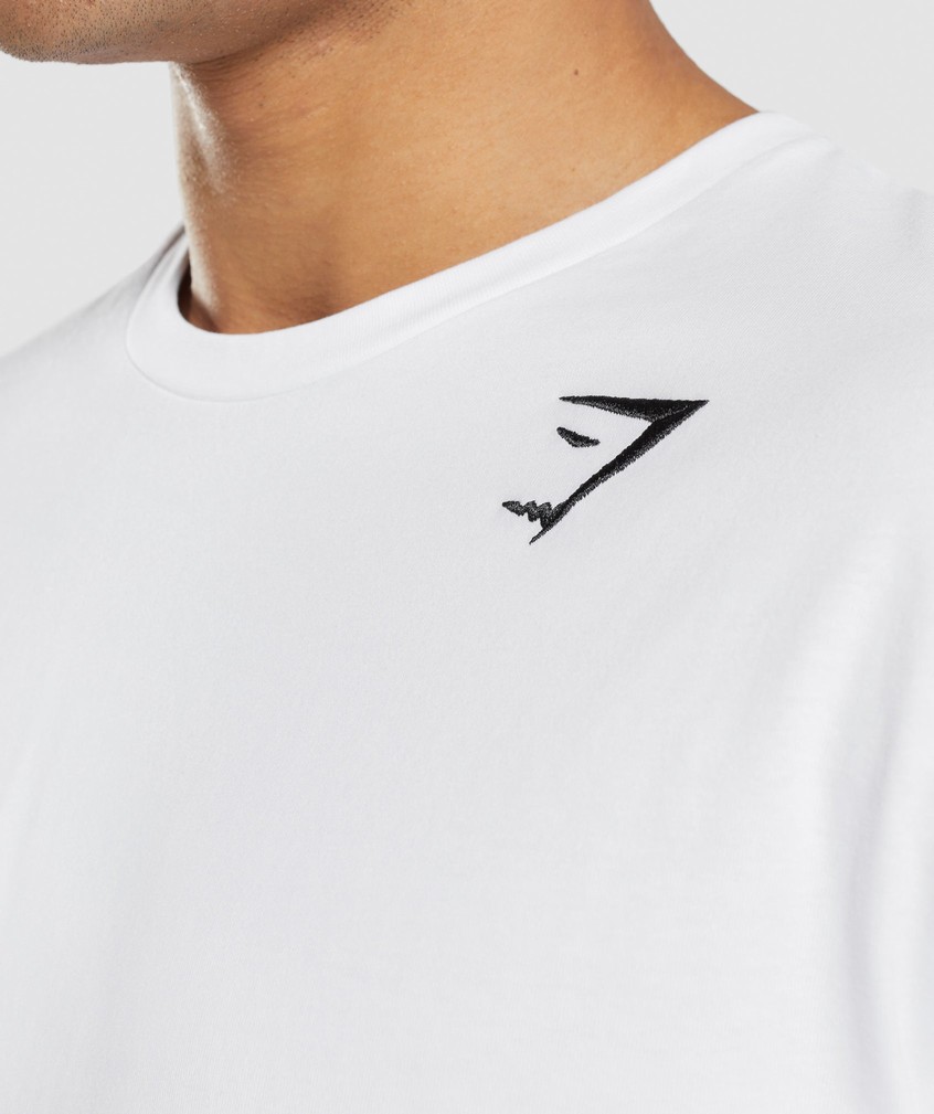 White Men's Gymshark Crest Long Sleeve T-Shirts | USA-04782