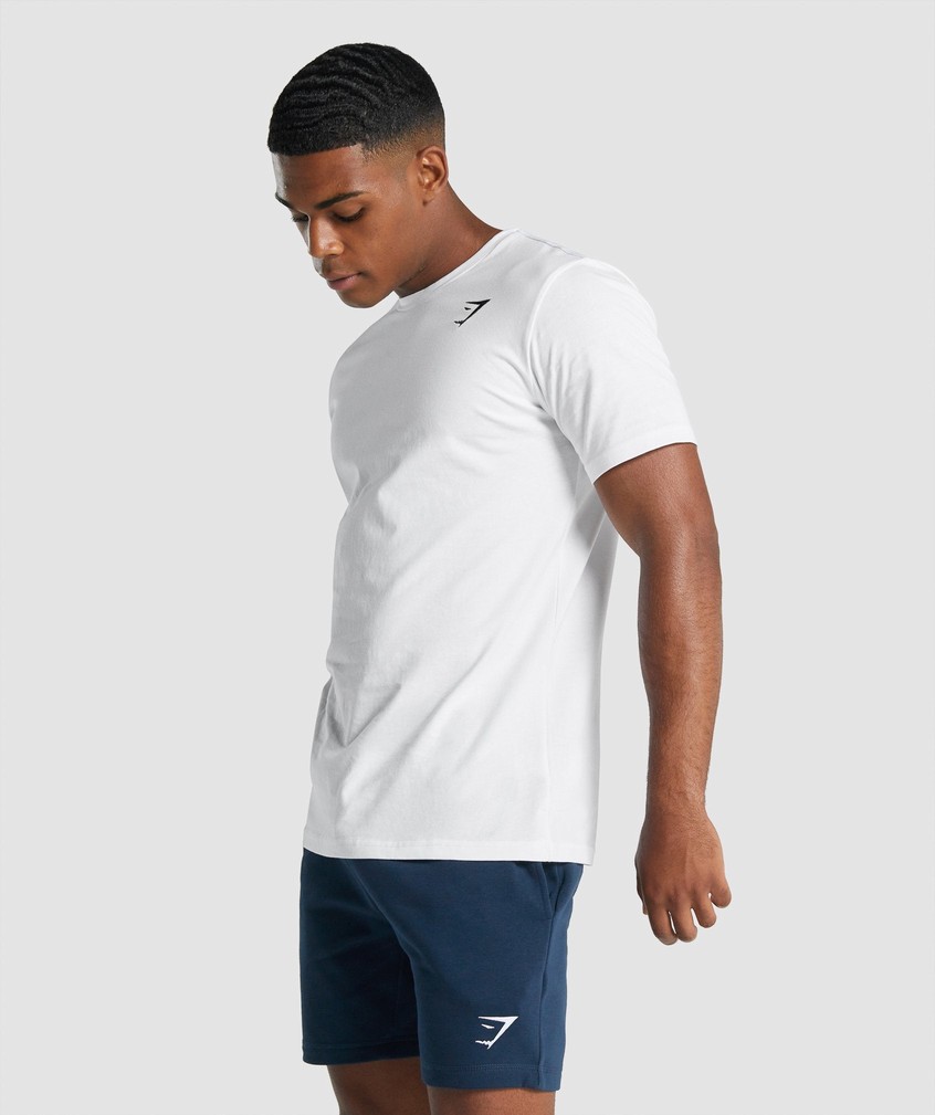 White Men's Gymshark Crest T-Shirts | USA-52310