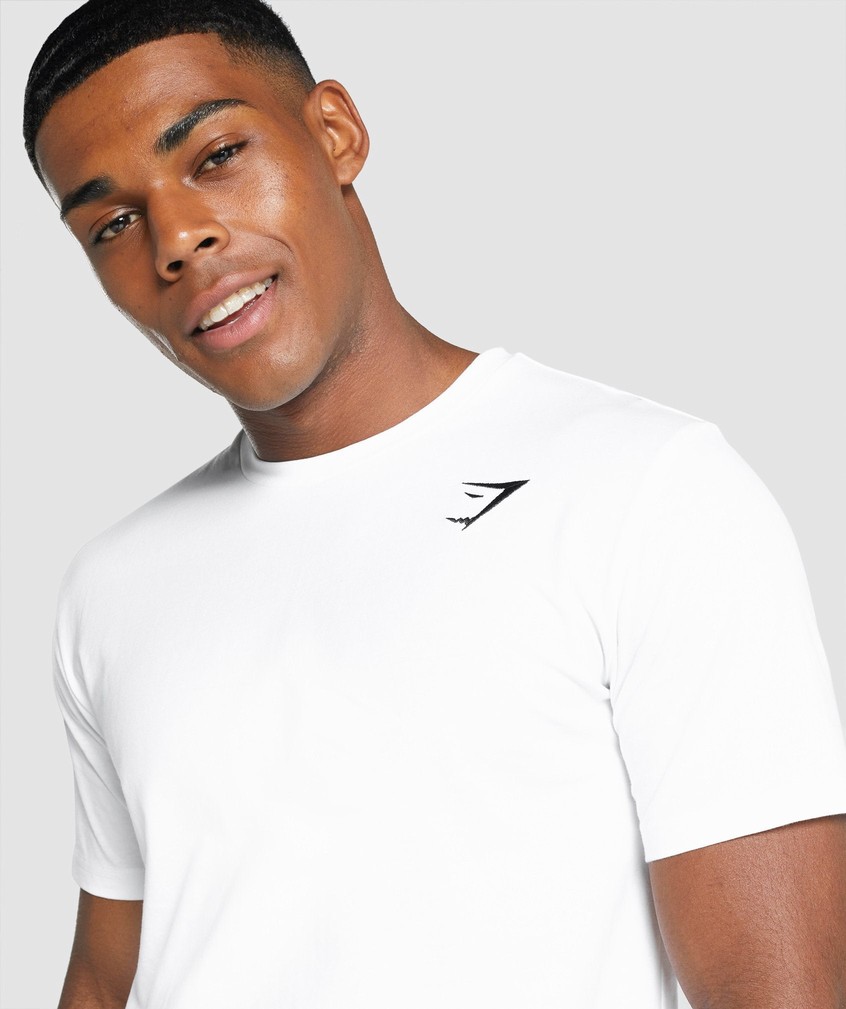 White Men's Gymshark Crest T-Shirts | USA-52310