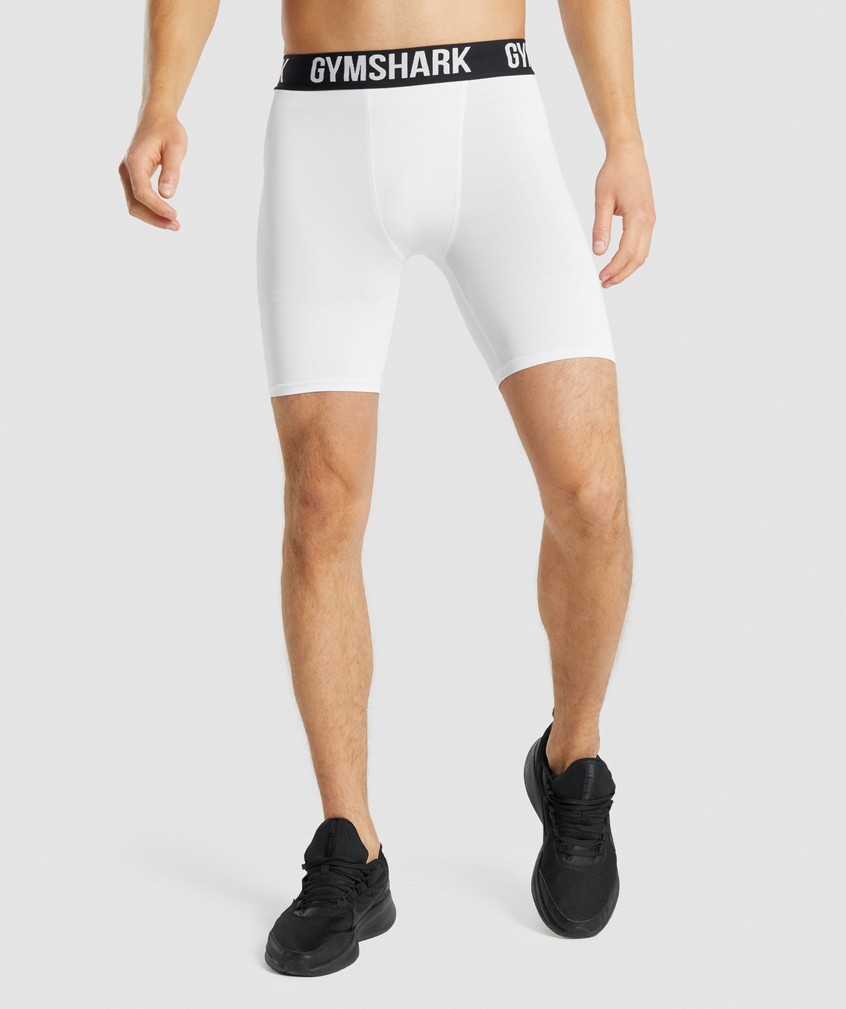 White Men\'s Gymshark Element Baselayer Shorts | USA-27968