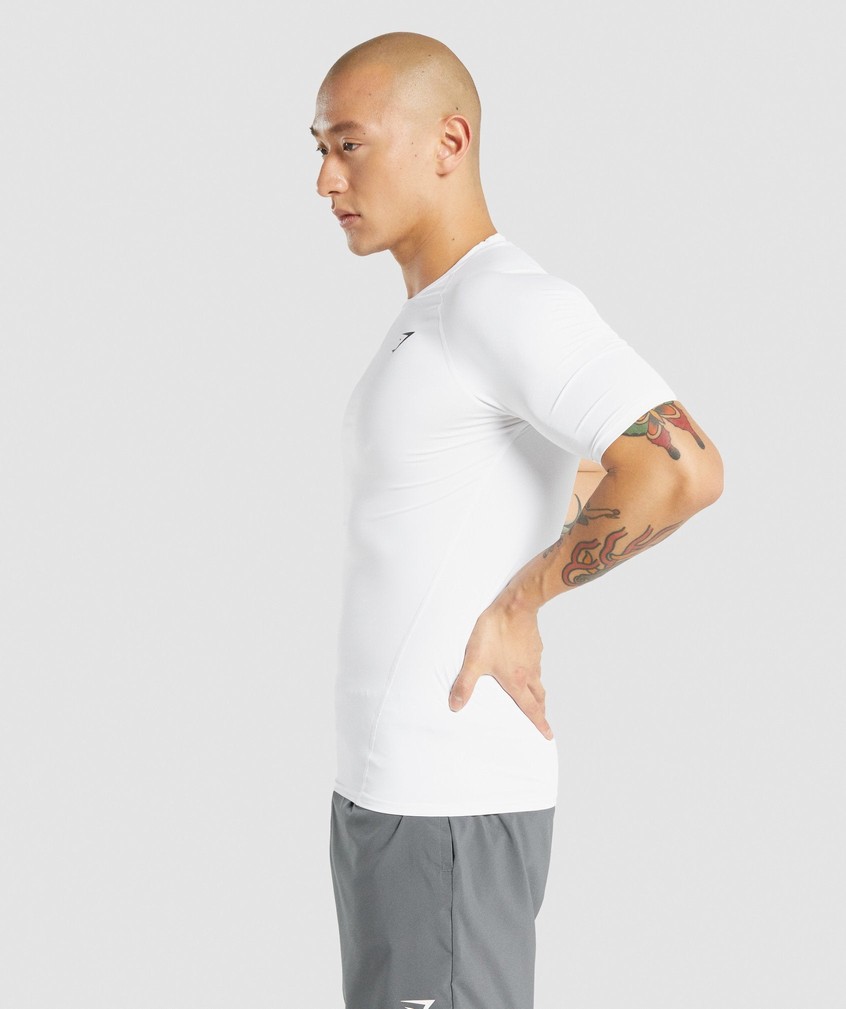 White Men's Gymshark Element Baselayer T-Shirts | USA-93248