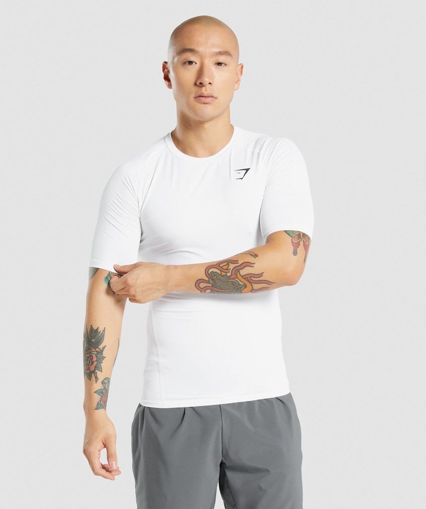 White Men\'s Gymshark Element Baselayer T-Shirts | USA-93248