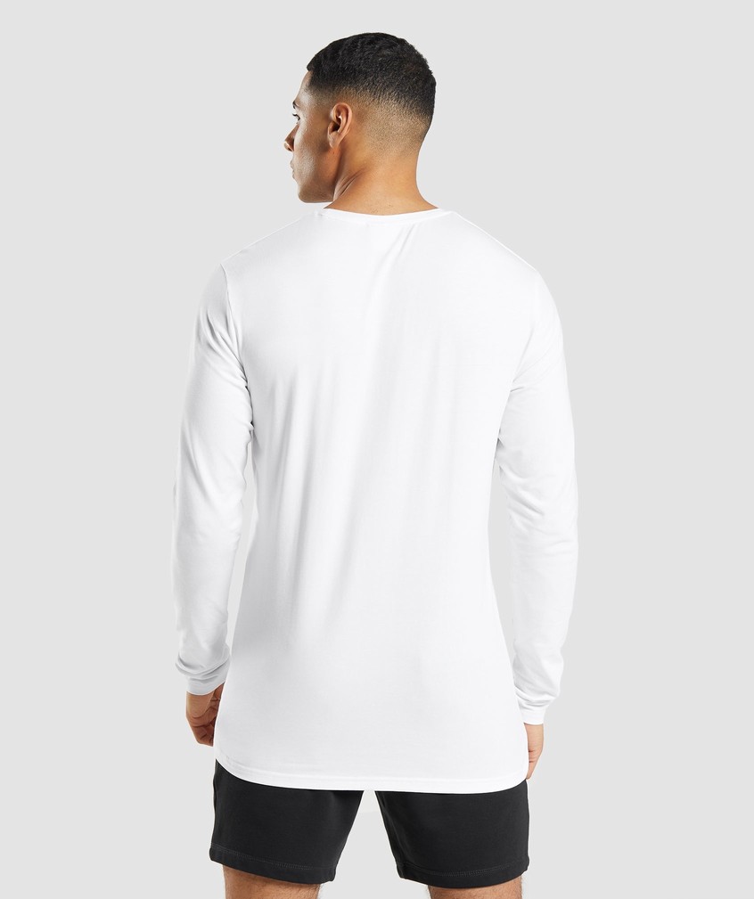 White Men's Gymshark Essential Long Sleeve T-Shirts | USA-21069