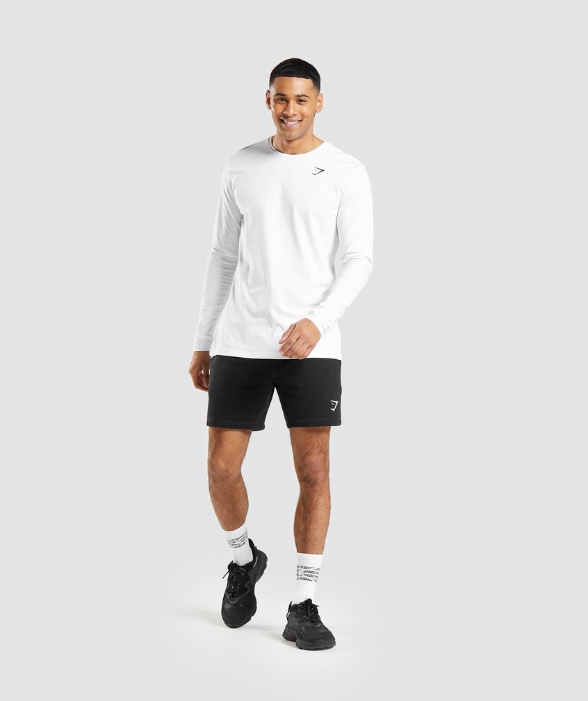 White Men's Gymshark Essential Long Sleeve T-Shirts | USA-21069