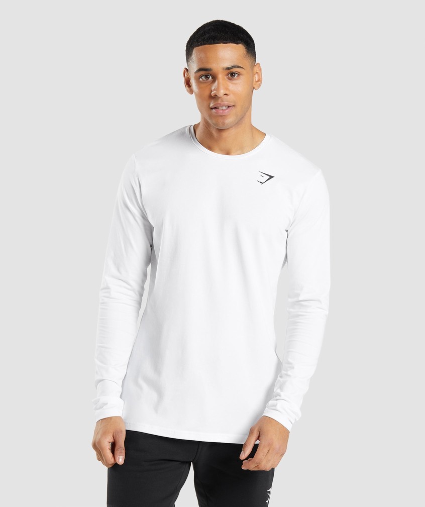 White Men\'s Gymshark Essential Long Sleeve T-Shirts | USA-21069