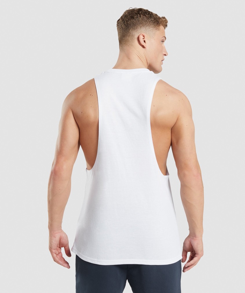 White Men's Gymshark Legacy Drop Arm Tank | USA-07954