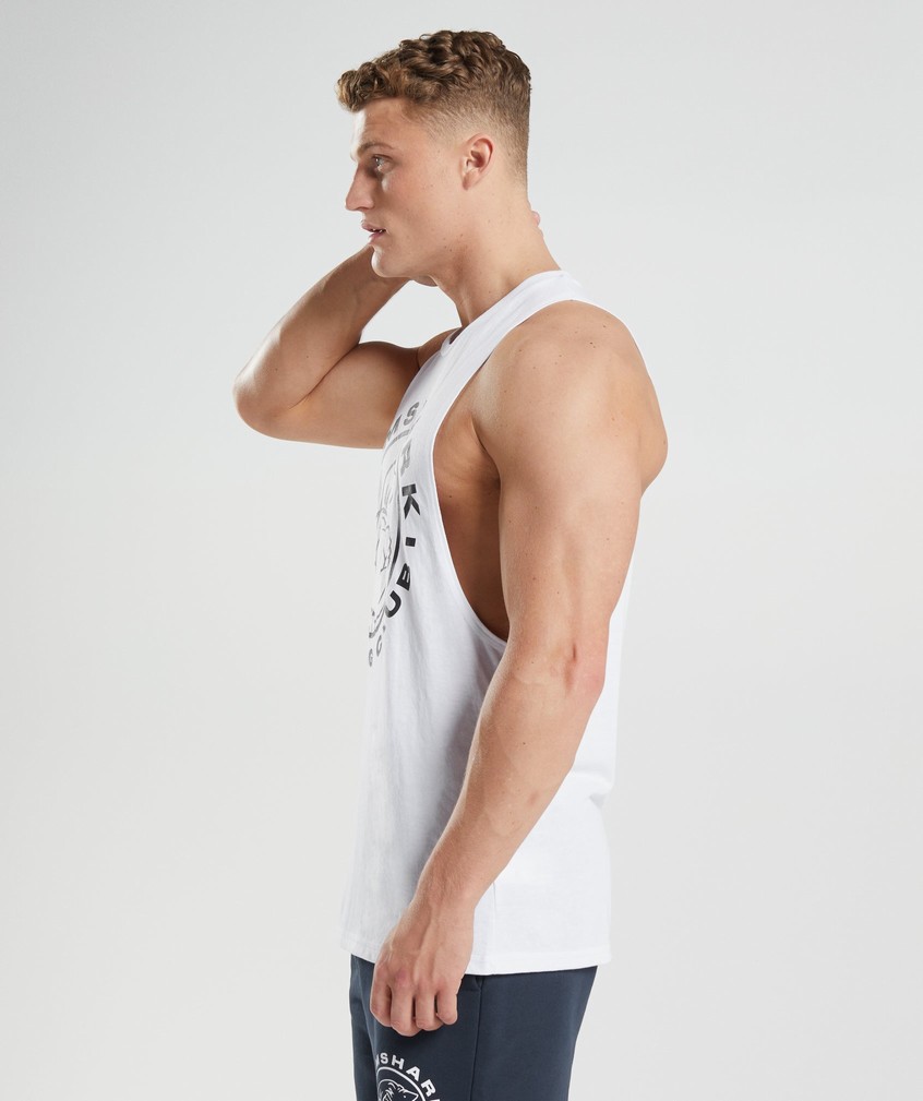 White Men's Gymshark Legacy Drop Arm Tank | USA-07954