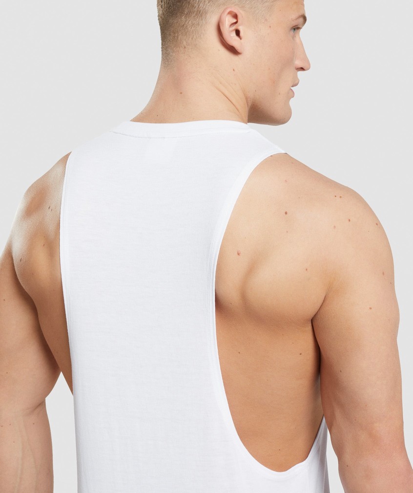 White Men's Gymshark Legacy Drop Arm Tank | USA-07954