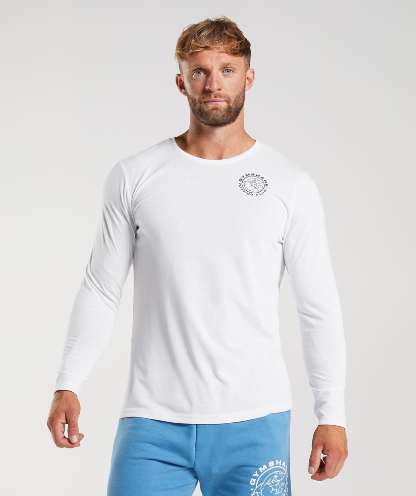 White Men's Gymshark Legacy Long Sleeve T-Shirts | USA-98074