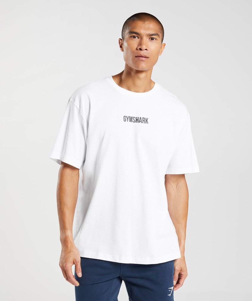 White Men's Gymshark Outline Oversized T-Shirts | USA-67492