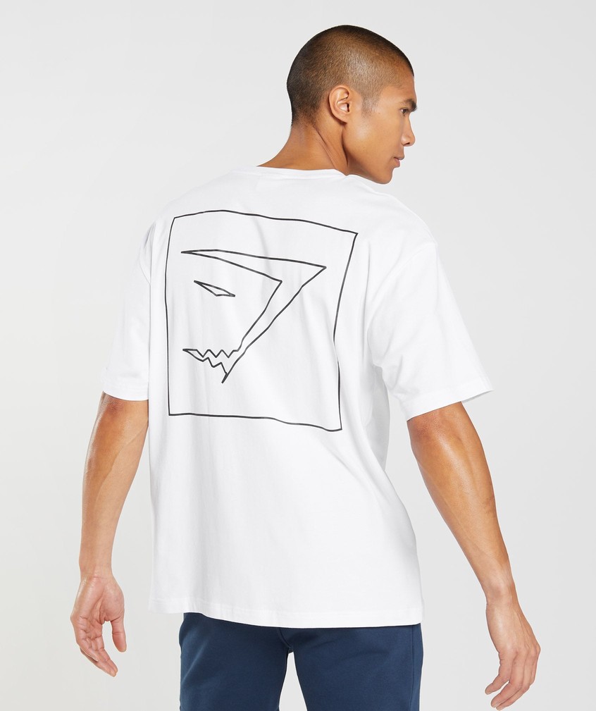 White Men\'s Gymshark Outline Oversized T-Shirts | USA-67492