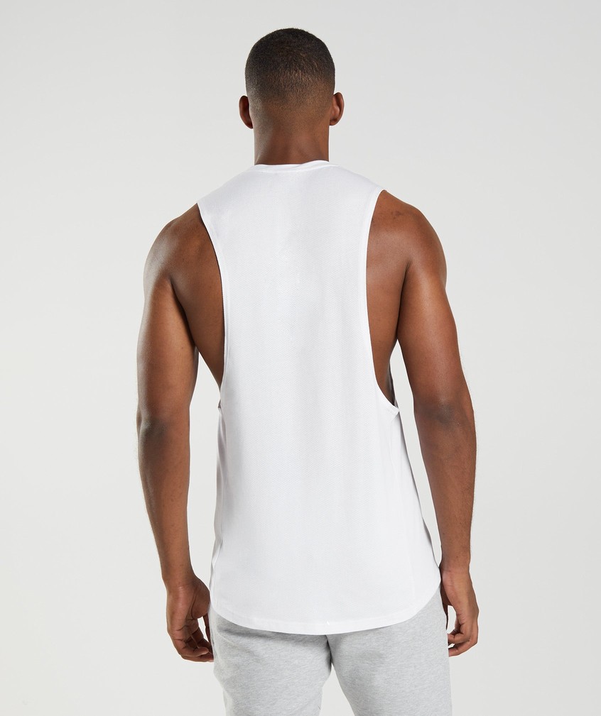 White Men's Gymshark React Drop Arm Tank | USA-41708