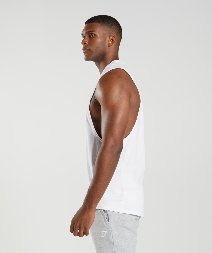 White Men's Gymshark React Drop Arm Tank | USA-41708