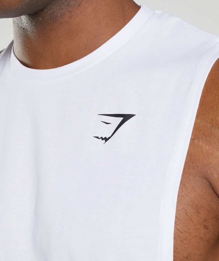 White Men's Gymshark React Drop Arm Tank | USA-41708