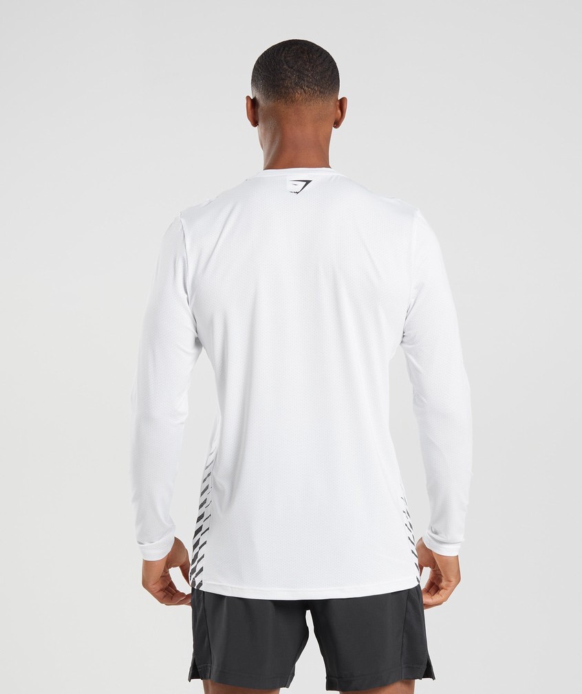 White Men's Gymshark Sport Stripe Long Sleeve T-Shirts | USA-09863