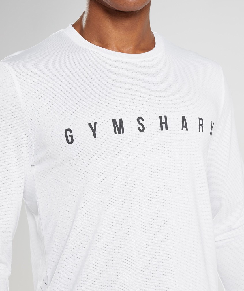 White Men's Gymshark Sport Stripe Long Sleeve T-Shirts | USA-09863