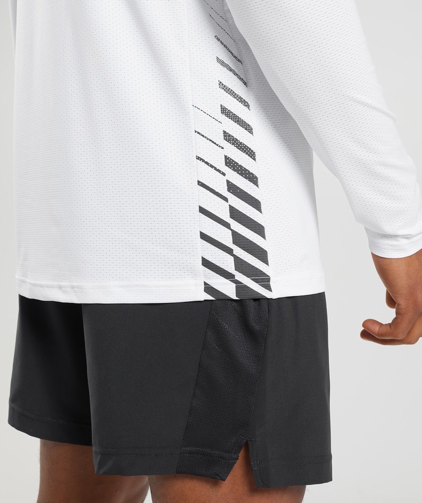 White Men's Gymshark Sport Stripe Long Sleeve T-Shirts | USA-09863