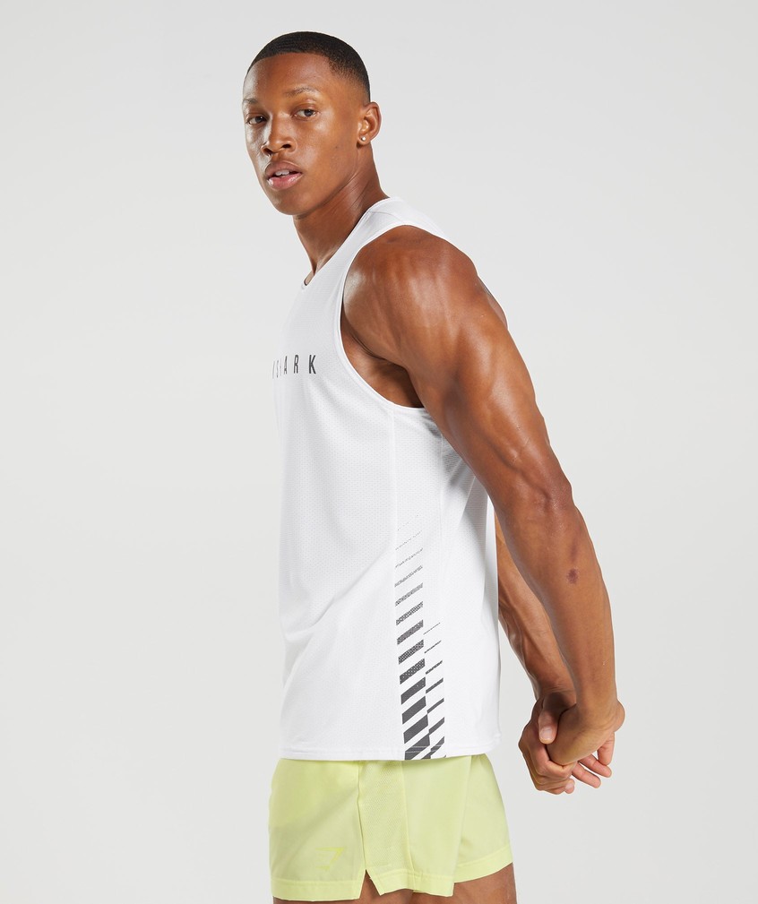 White Men's Gymshark Sport Stripe Tank | USA-84091