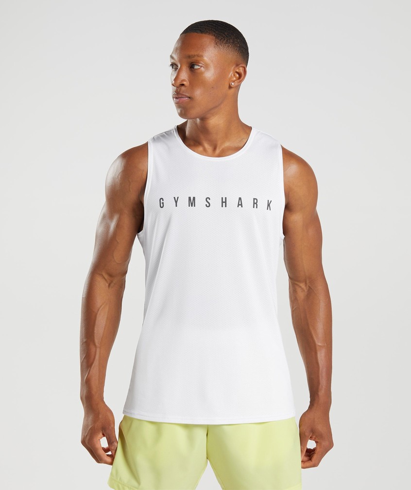 White Men\'s Gymshark Sport Stripe Tank | USA-84091