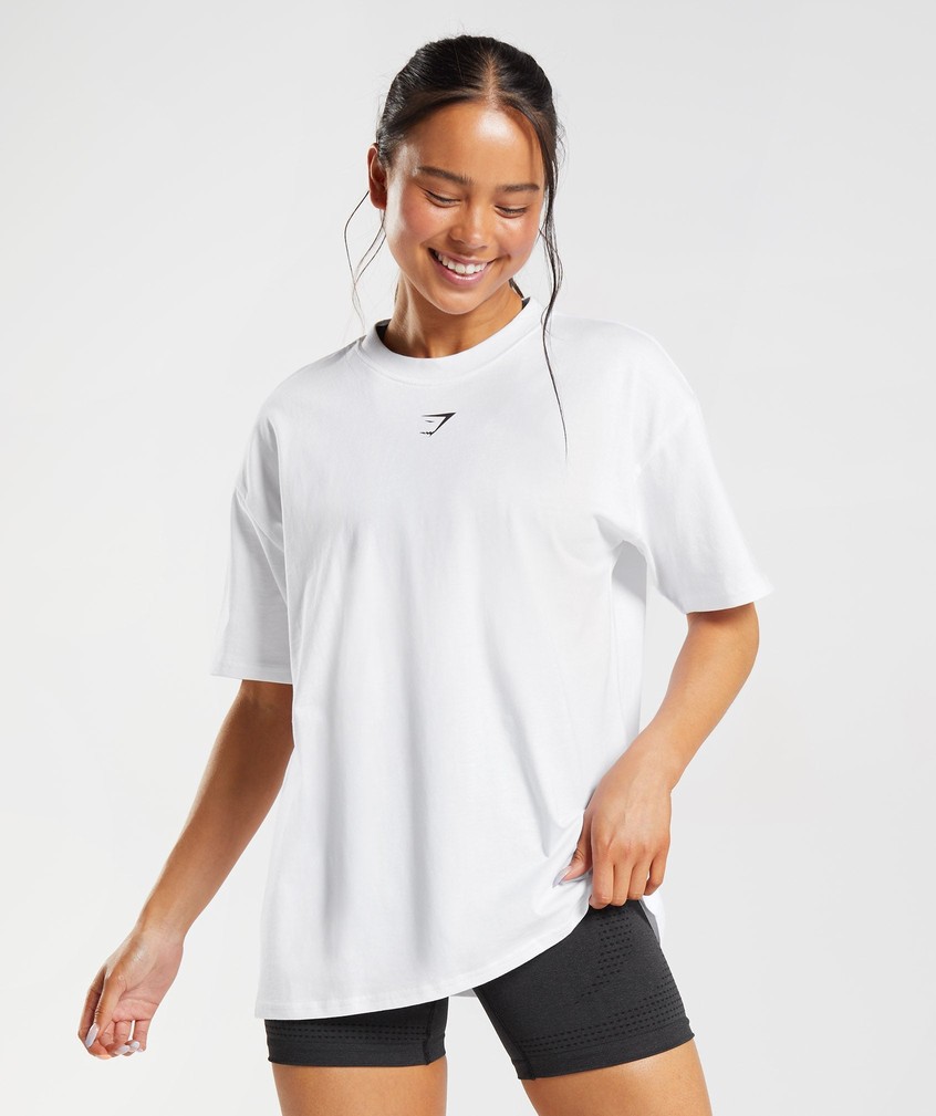 White Women's Gymshark Fraction Oversized T-Shirts | USA-45387