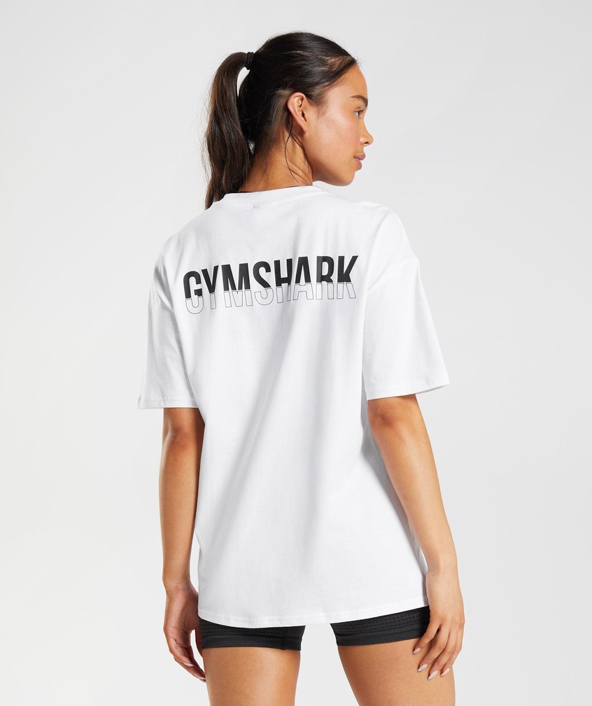 White Women\'s Gymshark Fraction Oversized T-Shirts | USA-45387