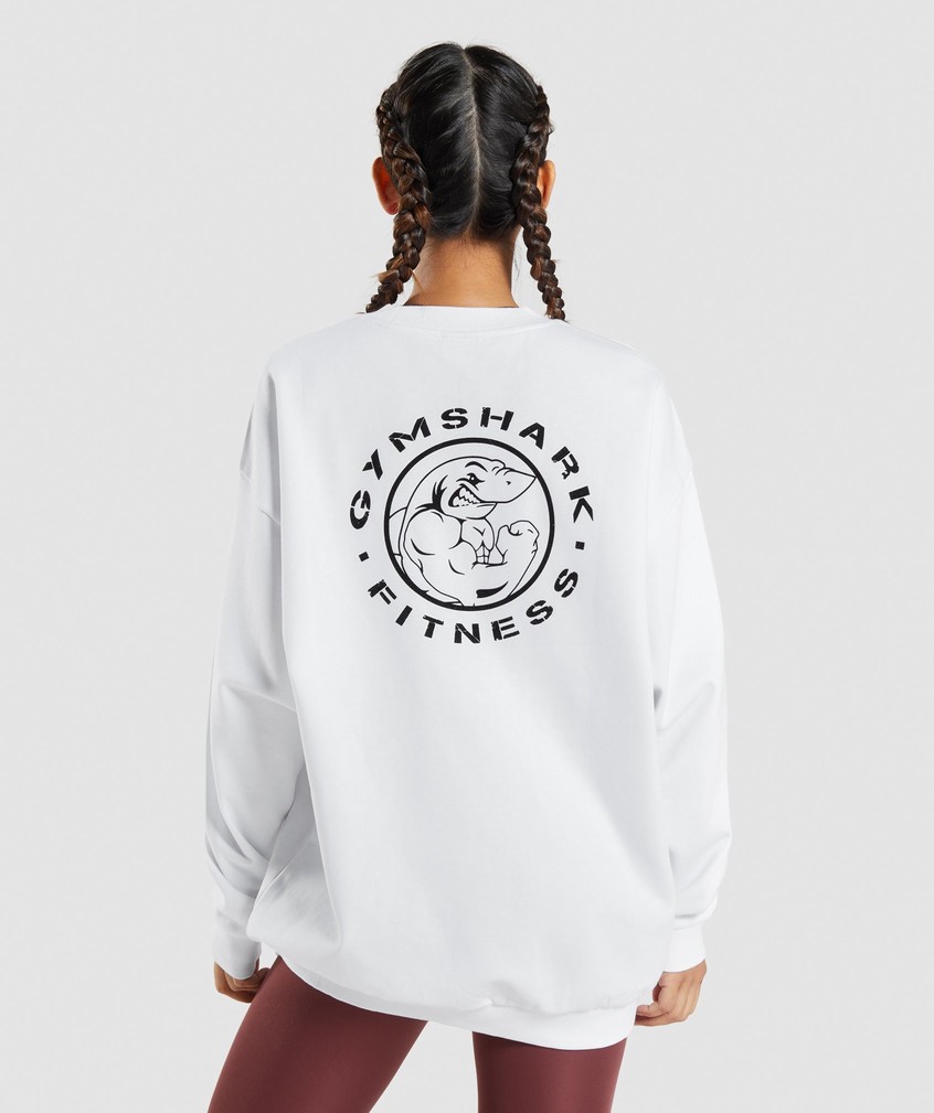 White Women's Gymshark Legacy Graphic Swea Pullover | USA-34875