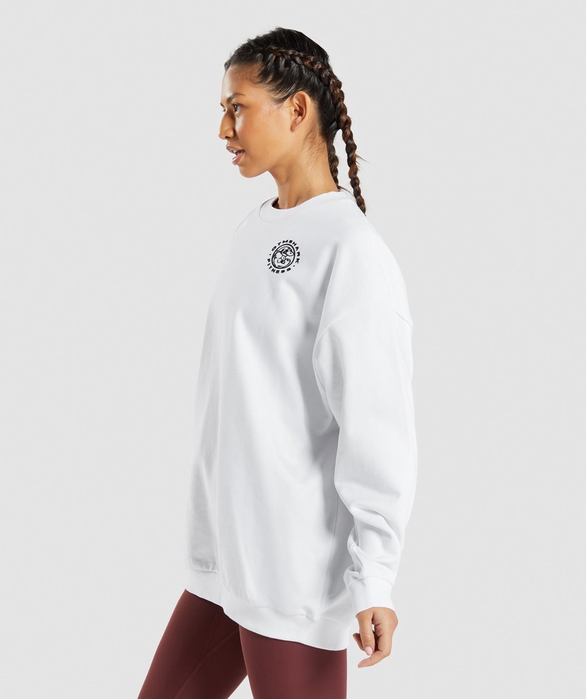 White Women's Gymshark Legacy Graphic Swea Pullover | USA-34875