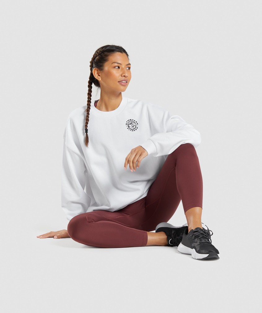 White Women's Gymshark Legacy Graphic Swea Pullover | USA-34875