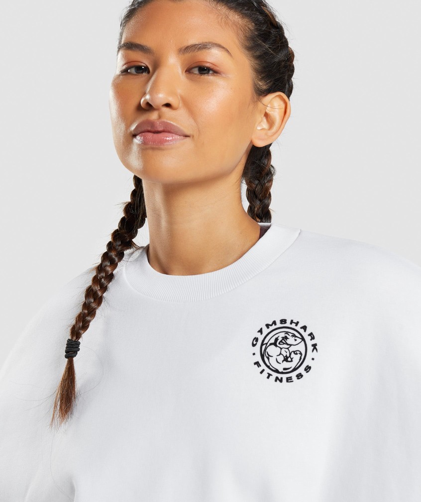 White Women's Gymshark Legacy Graphic Swea Pullover | USA-34875