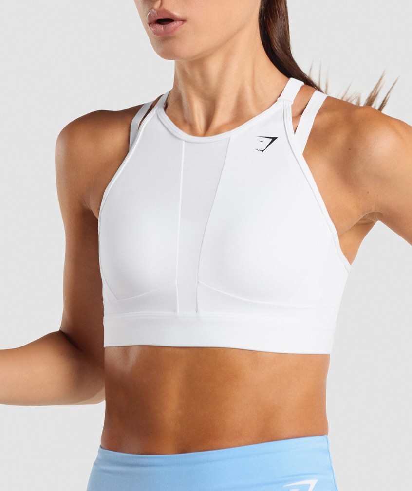 White Women's Gymshark Mesh Neckline Sports Bra | USA-21793