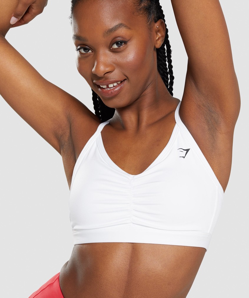 White Women's Gymshark Ruched Sports Bra | USA-96458