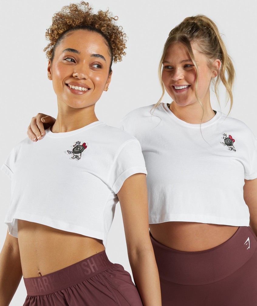 White Women's Gymshark Sticker Pack Crop Tee T-Shirts | USA-26910