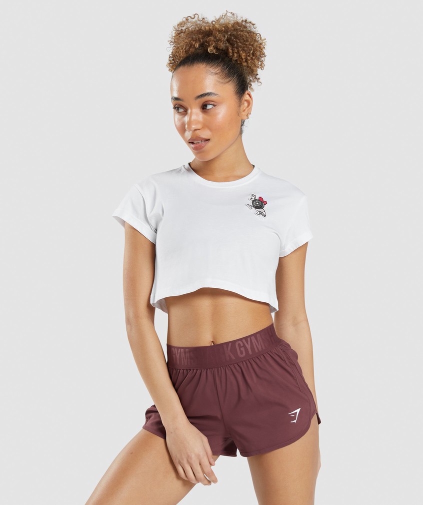 White Women\'s Gymshark Sticker Pack Crop Tee T-Shirts | USA-26910