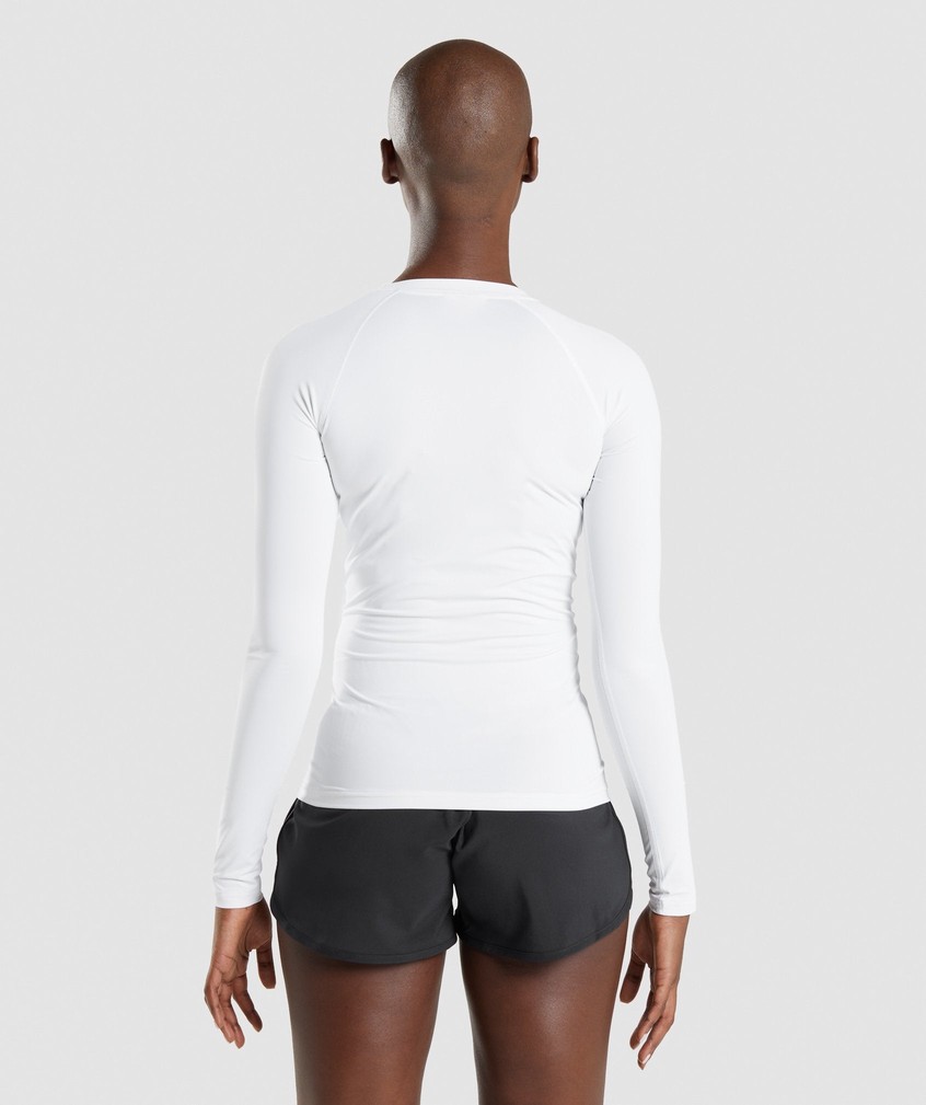 White Women's Gymshark Training Baselayer Long Sleeve Top T-Shirts | USA-16790