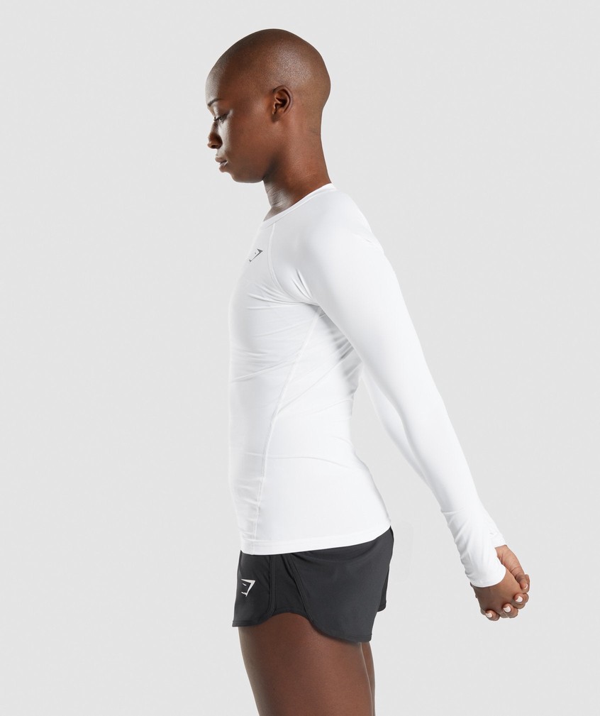 White Women's Gymshark Training Baselayer Long Sleeve Top T-Shirts | USA-16790