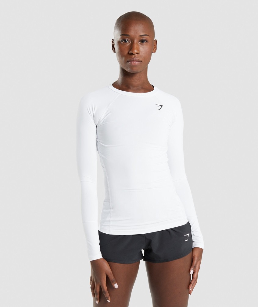 White Women\'s Gymshark Training Baselayer Long Sleeve Top T-Shirts | USA-16790