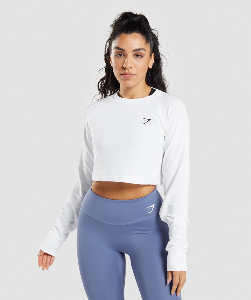 White Women\'s Gymshark Training Cropped Sweater | USA-84503