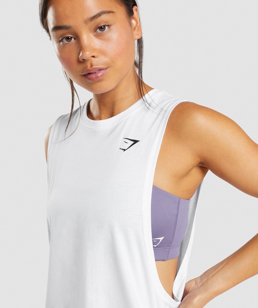 White Women's Gymshark Training Drop Arm Tank | USA-52971