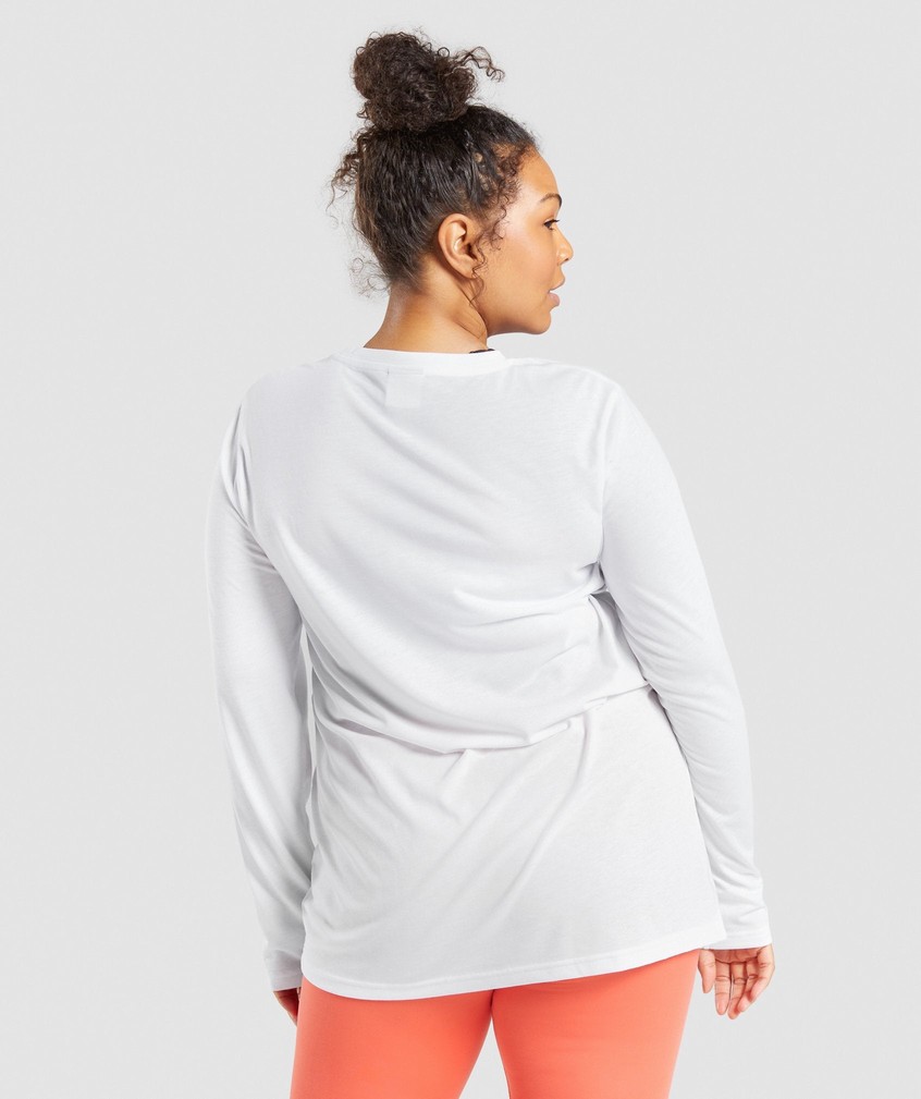 White Women's Gymshark Training Oversized Long Sleeve Tee T-Shirts | USA-28650