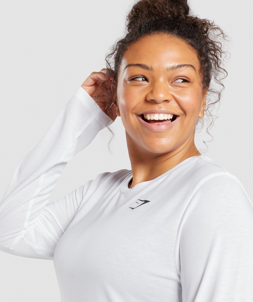 White Women's Gymshark Training Oversized Long Sleeve Tee T-Shirts | USA-28650