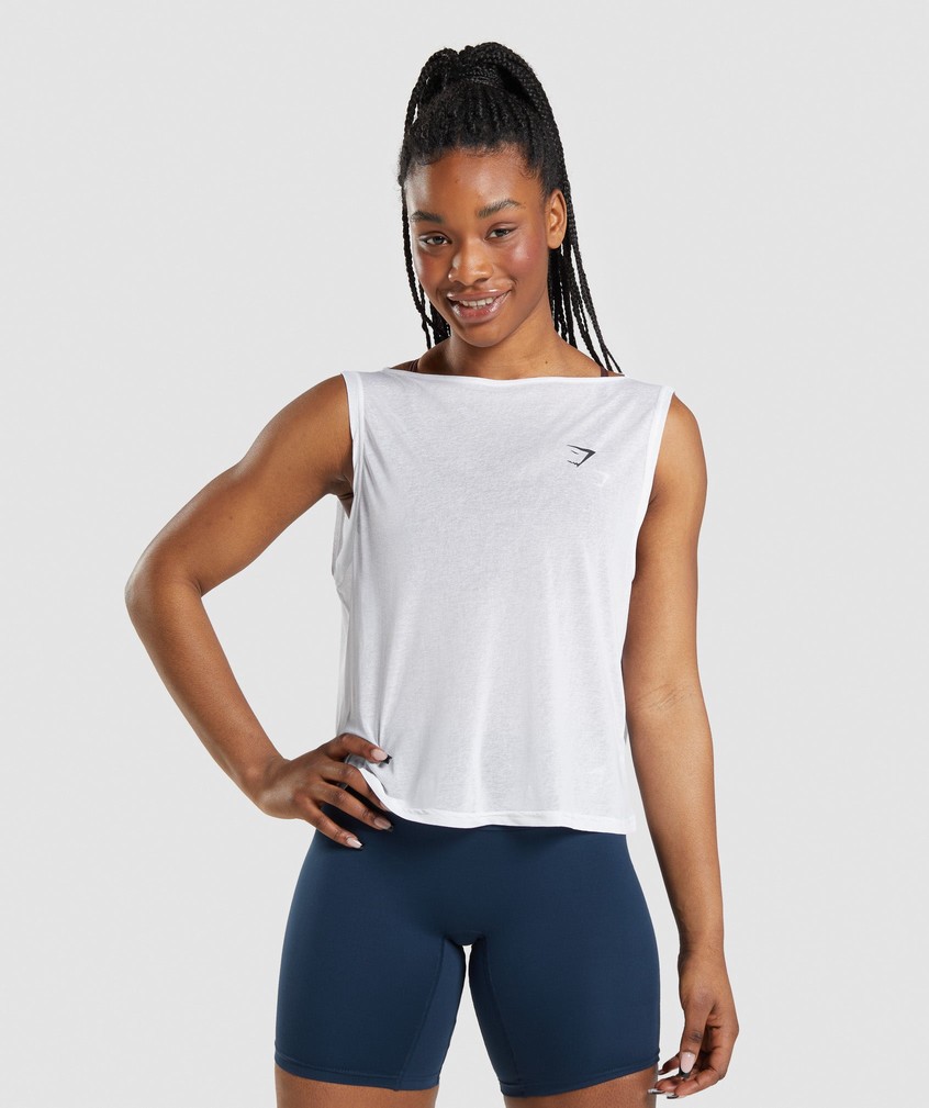 White Women\'s Gymshark Training Oversized Tank | USA-29658