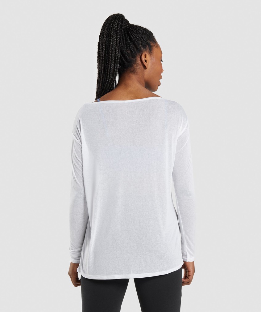 White Women's Gymshark Training Oversized Long Sleeve Tee T-Shirts | USA-40265