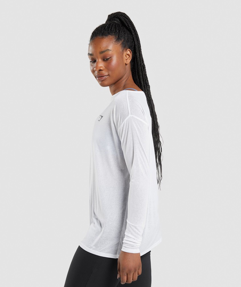 White Women's Gymshark Training Oversized Long Sleeve Tee T-Shirts | USA-40265