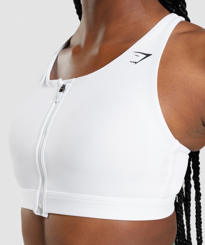 White Women's Gymshark Zip Up Sports Bra | USA-16793